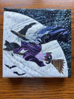 Hand Crafted Halloween Purple and Black Witch Quilt Wall Art